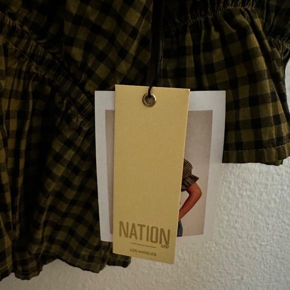 Nation LTD Sonja Top - Black and Olive Gingham NWT - Picture 6 of 7
